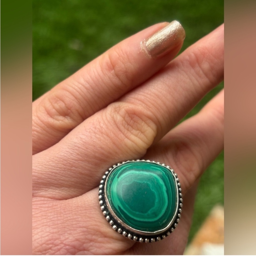 GENUINE Vintage Malachite Massive Stone Adjustable Ring Women Men Unisex Fashion